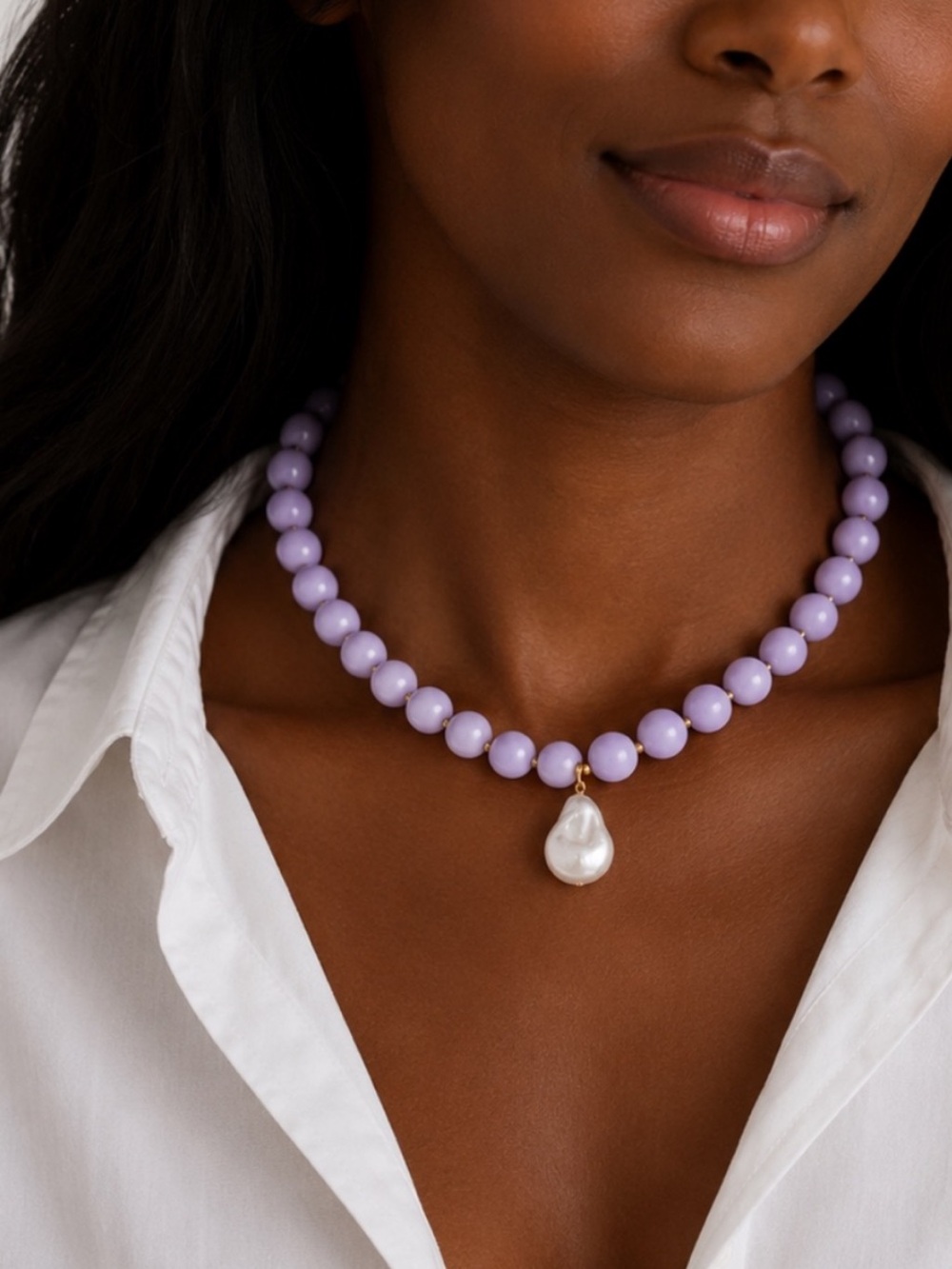 New! Preppy Colorful Purple Beaded Pearl Dopamine Necklace NWOT 5023